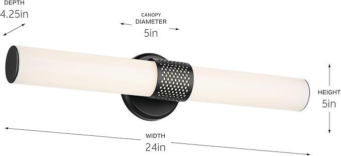 Kichler Sashi 24.25" LED Medium Bath Bar with White Glass in Black, Modern, for Vanity, Fireplace, Buffet, Hallway, Vanity Mirror, (24.25" W x 5" H) 55192BKLED