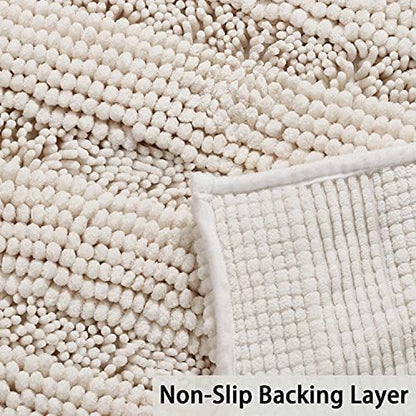 2-Piece Bathroom Rug Set with U-Shaped Mat, Soft Absorbent Chenille, Ivory