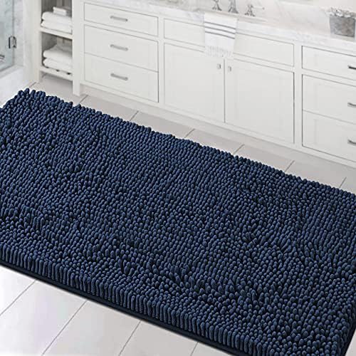 H.VERSAILTEX Bathroom Rugs Bath Mats Non Slip Luxury Chenille Bathroom Runner Rug 24x47 Extra Soft and Absorbent Shaggy Rugs Washable Dry Fast Area Carpet Mats for Bath Room, Tub - Navy