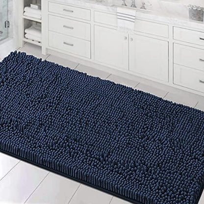 H.VERSAILTEX Bathroom Rugs Bath Mats Non Slip Luxury Chenille Bathroom Runner Rug 24x47 Extra Soft and Absorbent Shaggy Rugs Washable Dry Fast Area Carpet Mats for Bath Room, Tub - Navy