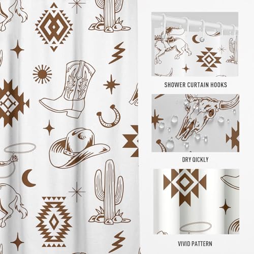 Western Cowboy Cactus Shower Curtain, 12 Hooks, 60" W x 72" L