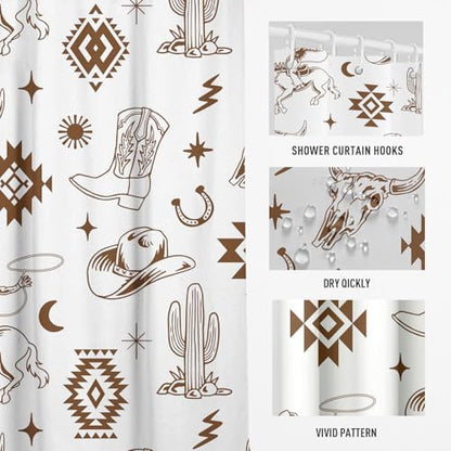 Western Cowboy Cactus Shower Curtain, 12 Hooks, 60" W x 72" L