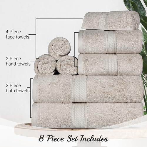 SUPERIOR Egyptian Cotton Ultra Plush & Absorbent, 8 Piece Set, Silver