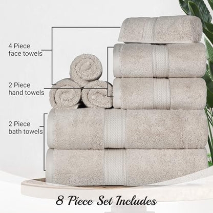SUPERIOR Egyptian Cotton Ultra Plush & Absorbent, 8 Piece Set, Silver