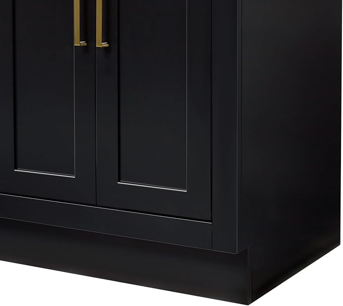 ARIEL Hepburn 60-inch Bathroom Vanity with Sink,Solid Wood, 1.5-inch Italian Carrara Marble Countertop, Double Rectangular Porcelain Sink, 4 Soft Closing Doors, 6 Dovetail Drawers, Black