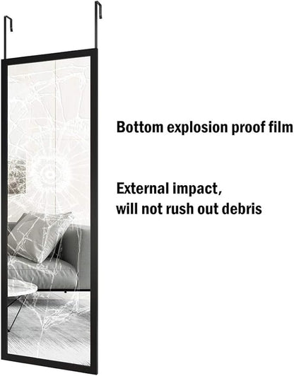 Whitebeach Wall Mirror Full Length Door, Black Bedroom Full Body Over The Door Hanging Mirror 48"16"