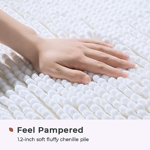 FRESHMINT Chenille Bathroom Rugs Mat 24"x17", Non-Slip Bath Mat for Bathroom Floor, Washable Soft Thick Water Absorbent Microfiber Shower Mat, White