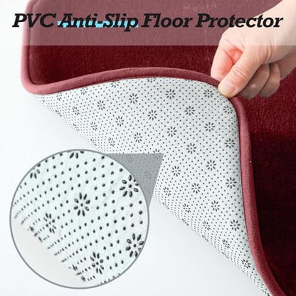 HUXMEYSON Bathroom Rugs Sets 2 Piece, Non-Slip & Quick Dry Bath Mat Set, Ultra Soft Velvet Bath Rugs for Bathroom, Toilet and Shower Floor, Red