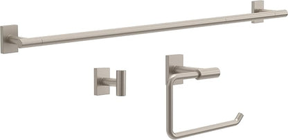 Franklin Brass Hartwell 3-Piece Bathroom Set Satin Nickel 18" + 6" Towel Rack, Toilet Paper Holder/Hand Towel Holder, Hook | 3-Piece Bath Hardware Accessories Set HRT63-SN