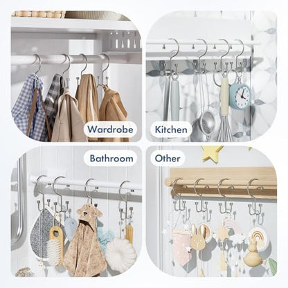 Bathway Shower Curtain Hooks Nickel Shower Curtain Rings, 12 Pcs Metal Double Hooks Rings Rust Proof for Bathroom Shower Curtain Rod