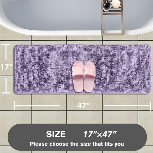 Bathroom Runner Rug 47 x 17 Inch – Long Bath Mat | Absorbent and Washable Thick Chenille Bath Rug Non-Slip Runner Rug for Bathroom, Shower, Sink(Lavender)