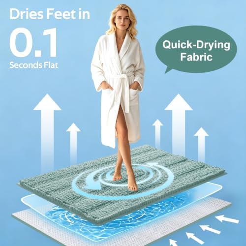 Christmas Striped Eggshell Blue Bathroom Rug Set 3 Pieces Ultra Soft, Non Slip Chenille Bath Carpet, Absorbent Plush Shaggy Bath Mats for Bathroom, Toilet, Bedroom, Kitchen