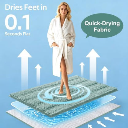 Christmas Striped Eggshell Blue Bathroom Rug Set 3 Pieces Ultra Soft, Non Slip Chenille Bath Carpet, Absorbent Plush Shaggy Bath Mats for Bathroom, Toilet, Bedroom, Kitchen
