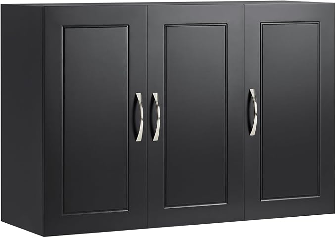 SoBuy Bathroom Wall Cabinet, Large 3-Door, 23.6 x 11.8 x 35.4 in, Black | 3-Door Wall Mount Storage Cabinet With Adjustable Shelf, Large Hidden Bathroom Cabinet For Multi-Room Use, FRG231-L-SCH