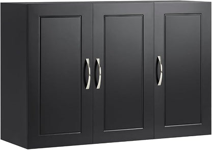 SoBuy Bathroom Wall Cabinet, Large 3-Door, 23.6 x 11.8 x 35.4 in, Black | 3-Door Wall Mount Storage Cabinet With Adjustable Shelf, Large Hidden Bathroom Cabinet For Multi-Room Use, FRG231-L-SCH