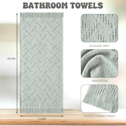 HunnmingRe 4 Pack Boho Hand Towel for Kitchen, Mint Green