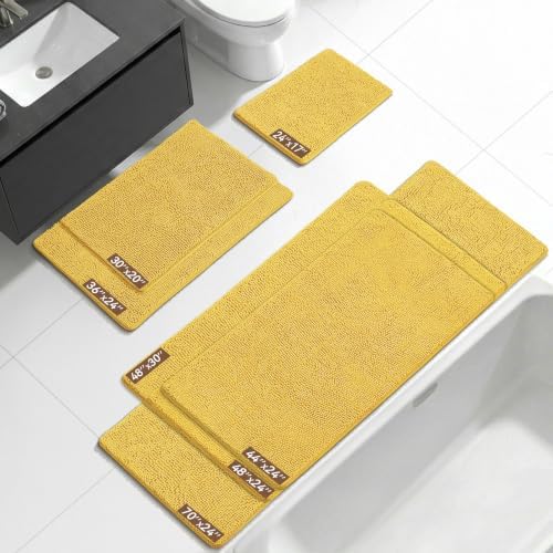 Bcoimo 48x30 Chenille Bath Mat – Non-Slip with Backing Bath Rug Ultra-Absorbent and Machine Washable Bathroom Mat Quick-Dry Design. Ideal for Bathroom Shower and Tub Areas