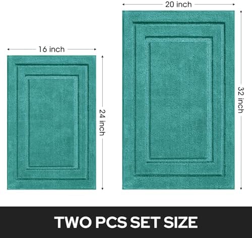 HOMEIDEAS Bathroom Rugs Sets 2 Piece, Super Soft Non Slip Bath Mat Teal