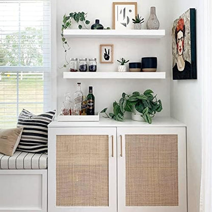 QEEIG Floating Shelves for Wall 35.4" Long - Wall Mounted Shelf Bathroom Kitchen Living Room Bedroom Farmhouse Home Decor Display Bookshelf Large 35.4 x 9.3 inch Set of 2, White (008-90W)
