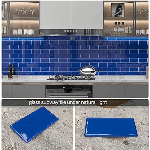 Glass Subway Tile 3 x 6 Inch Cobalt Blue for Kitchen Backsplash Bathroom Wall Pack of 32 Sheets