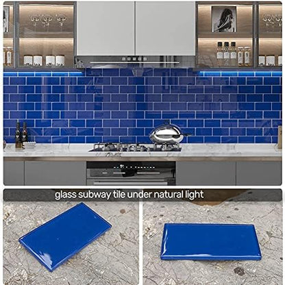 Glass Subway Tile 3 x 6 Inch Cobalt Blue for Kitchen Backsplash Bathroom Wall Pack of 32 Sheets