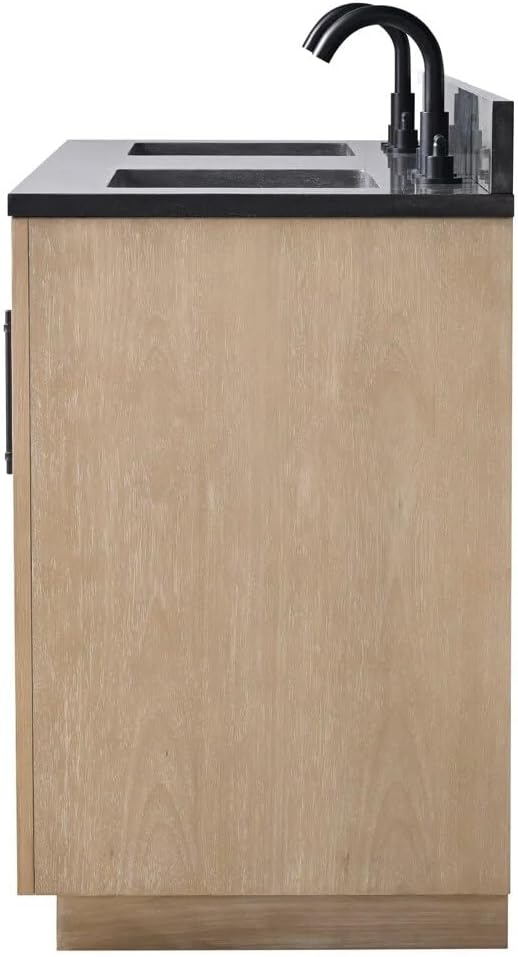 Vanity Art 60 inch Double Sink Bathroom Vanity, Vanity Cabinet with Doors and Shelf, Modern Wood Bathroom Vanity with White Marble Top, Solid Wood Frame, 3 Functioning Drawers, VA70-60-DLW-B