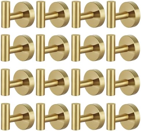 16pcs Gold BathTowel Hooks Robe Coat Bathroom Wall Hook Stainless Steel Heavy Duty Door Hanger Towel Robe Clothes Cabinet Closet Sponges for Bathroom Bedroom Kitchen Hotel Pool
