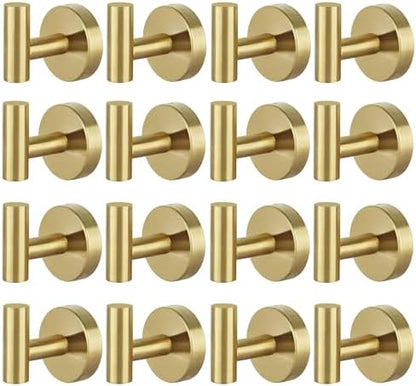 16pcs Gold BathTowel Hooks Robe Coat Bathroom Wall Hook Stainless Steel Heavy Duty Door Hanger Towel Robe Clothes Cabinet Closet Sponges for Bathroom Bedroom Kitchen Hotel Pool