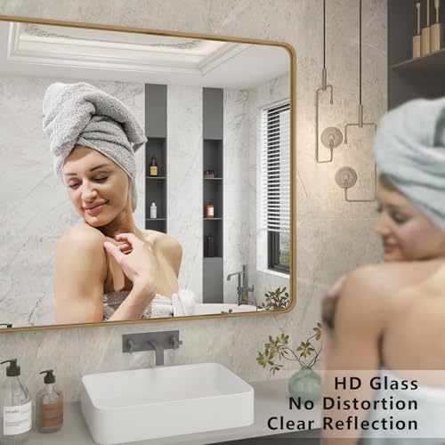 55x30 Inch Gold Bathroom Mirror for Wall