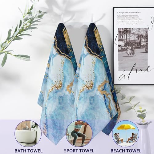 White Blue Gold Marble Hand Towels for Bathroom, Abstract Bath Towel Set of 2 Soft Kitchen Tea Dish Towels Decorative Fingertip Towels for Guest Gym Spa 14"x28"