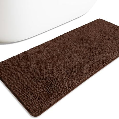 Bathroom Runner Rug 24 x 60 Inch – Extra Large Long Bath Mat | Absorbent and Washable Thick Chenille Bath Rug Non-Slip Runner Rug for Bathroom, Shower, Sink(Brown)