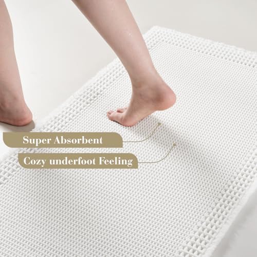 RESARE Waffle Bath Mat for Bathroom, Non Slip Bathroom Rugs 18"x30" White