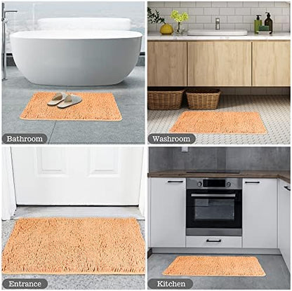 Yeaban Chenille Peach Bathroom Rug 20"x32", Non-Slip Rubber Backing