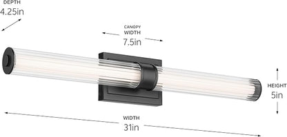 Kichler Laurene LED Bath Bar Light, Black | Linear vanity light with clear fluted glass for bathroom mirrors (31" x 5"), 55197BKLED