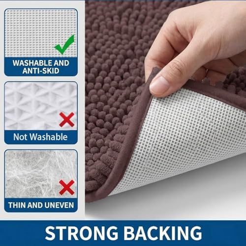 Bathroom Rugs Sets 2 Piece,Super Absorbent Chenille Bath Mats and U-Shaped Toilet Rug,Strong PVC Non Slip Backing,Microfiber Washable Dry Quickly Bath Mats for Bathroom(20"x32"+20"x20"U, Coffee)