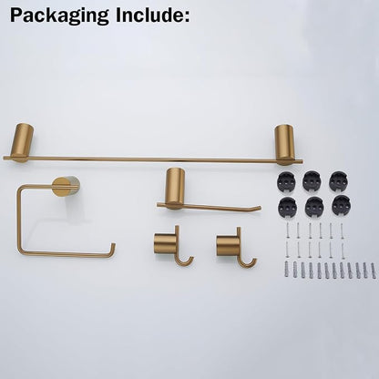 RARANDOM Champagne Bronze Bathroom Hardware Set 5 Pieces Include 24 inch Towel Bar Towel Ring Toilet Paper Holder Towel Hook for Bathroom,SUS304 Stainless Steel.RD96068S-5CB-2