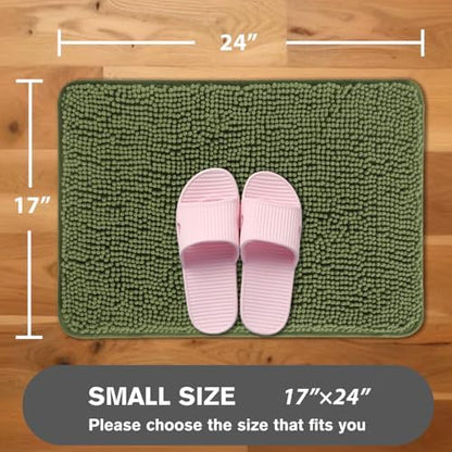 Sage Bathroom Rugs – Absorbent and Washable Bath Mat, Non-Slip, Thick Soft Chenille Bath Rugs for Bathroom Floor, Shower, Sink - 17" x 24"
