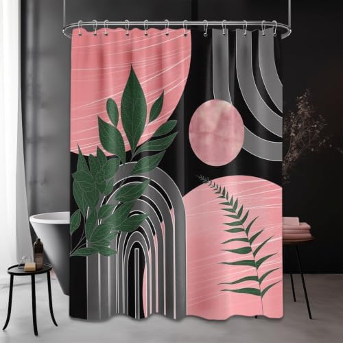 Black and Pink Extra Long Shower Curtain, Tall 72X96 in, Mid Century