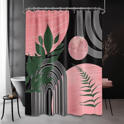 Black and Pink Extra Long Shower Curtain, Tall 72X96 in, Mid Century