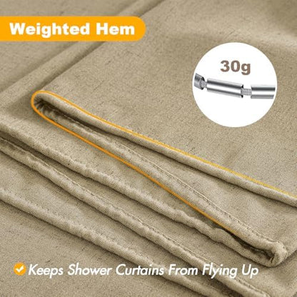 MIULEE W72*L96 Extra Long Linen Shower Curtain Khaki 12 Metal Hooks