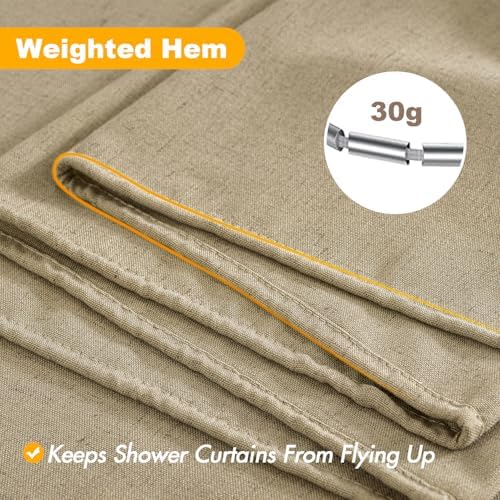 MIULEE Linen Buttonhole Fabric Shower Curtain Khaki W72*L72 12 Metal Hooks