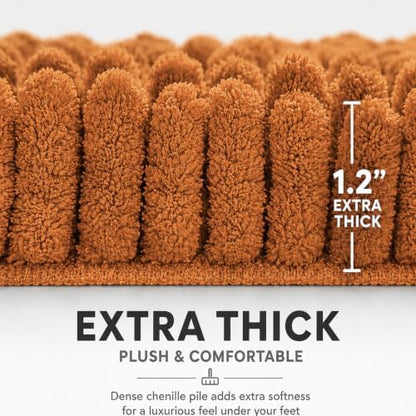 Bathroom Rugs Sets 2 Piece,Super Absorbent Soft,Thick,Machine Washable Chenille Bath Mat,Non Slip Toilet Floor Rug,Bath Mats for Bathroom,20x32 Plus 20x20 U Shape,Champagne