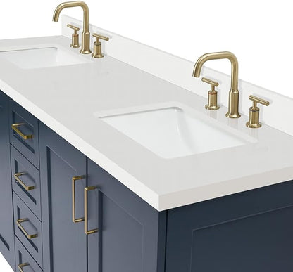 ARIEL Taylor 72-inch Bathroom Vanity with Sink,Solid Wood, 1.5-inch Pure White Quartz Countertop, Double Rectangular Porcelain Sink, 4 Soft Closing Doors, 6 Dovetail Drawers, Midnight Blue