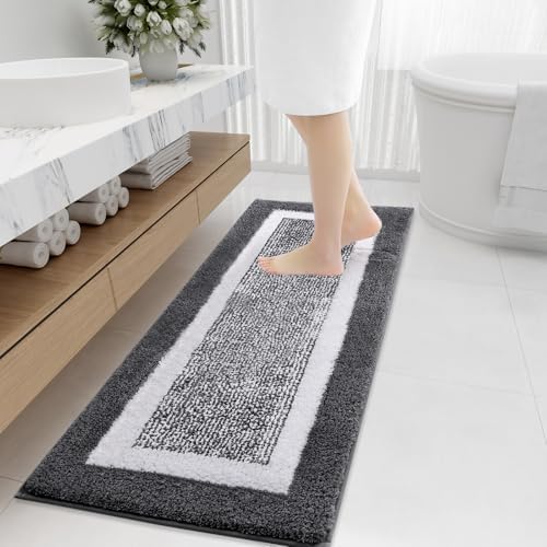 OLANLY Bathroom Runner Rugs 47x20, Long Bath Mats for Bathroom, Dark Grey