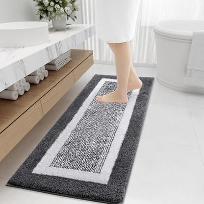 OLANLY Bathroom Runner Rugs 47x20, Long Bath Mats for Bathroom, Dark Grey