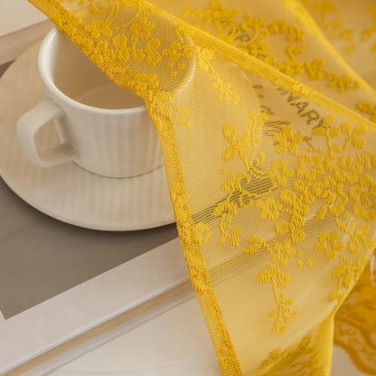 Mustard Yellow Lace Shower Curtain with Valance 36x72 for Narrow Stall