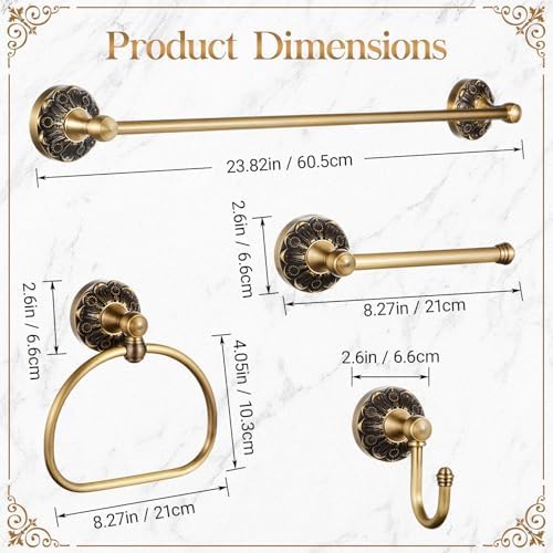 4 Pcs Antique Brass Bathroom Hardware Set, Bathroom Accessories Set, 24 Inch Wall Mounted Bath Towel Bar Toilet Paper Holder Hand Towel Holder Robe Hook for Shower Room Toilet(Single Layer)