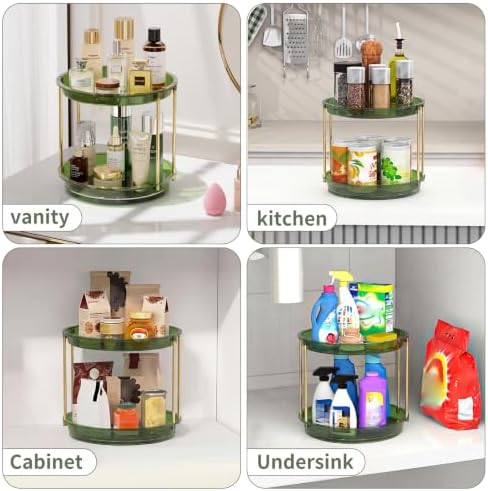 Rotating Makeup Organizer, Perfume Skincare Holder, 2 Tier 9 Inch, Green