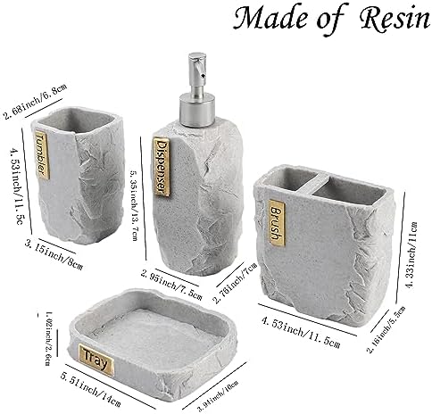 Hymmah Bathroom Accessories Set,Marble Design Toothbrush Holder,Farmhouse Bathroom Decor,4 Pcs Resin Gift Set Apartment Necessities, Contain Toothbrush Cup,Soap Dispenser,Soap Dish,Tumbler