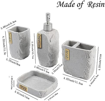 Hymmah Bathroom Accessories Set,Marble Design Toothbrush Holder,Farmhouse Bathroom Decor,4 Pcs Resin Gift Set Apartment Necessities, Contain Toothbrush Cup,Soap Dispenser,Soap Dish,Tumbler